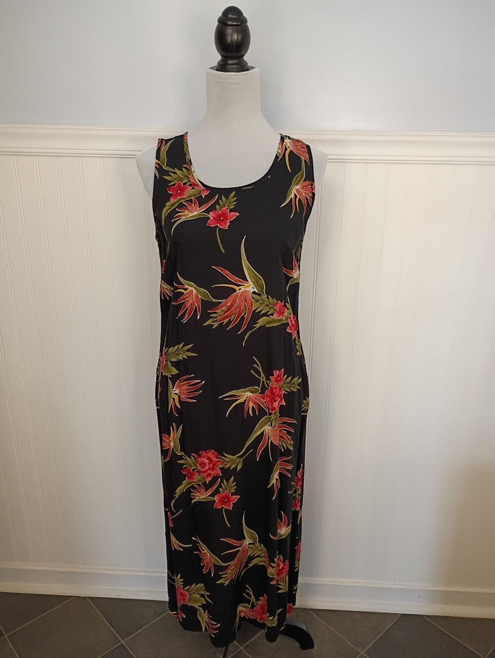 Vintage Birds of Paradise Hawaiin Style Sleeveless Midi Dress Size Medium